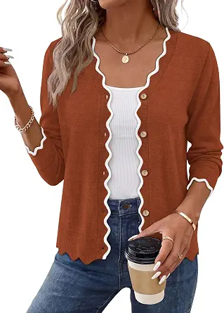 WIHOLL Cardigan Sweaters for Women Long Sleeve V Neck Knit Cardigans Shrugs