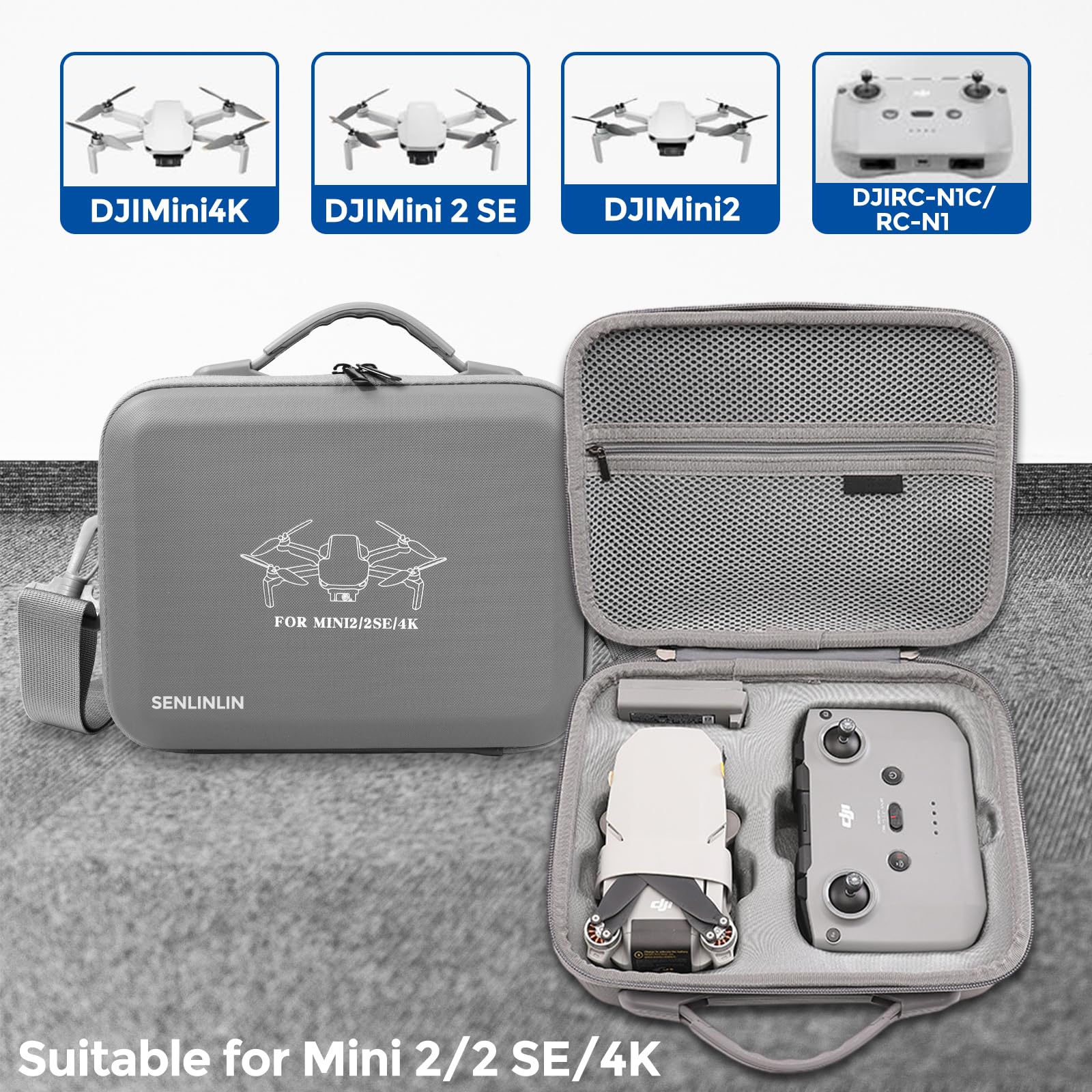 Sac pour DJI Mini 4K / Mini 2 SE/Mini 2 Drone & Accessoires – Valise Compacte, Étanche & Antichoc avec Bandoulière – Gris (Sac Seulement)