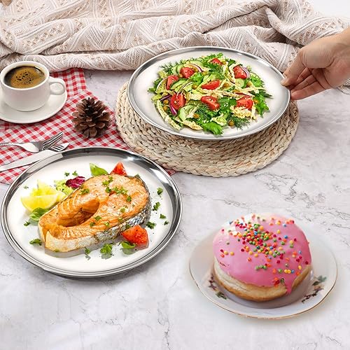 Miniatura 4 de P&P CHEF Sartén para pizza de acero inoxidable de 10 pulgadas, 2 bandejas para hornear pizza, platos redondos para pizza crujientes para pasteles,