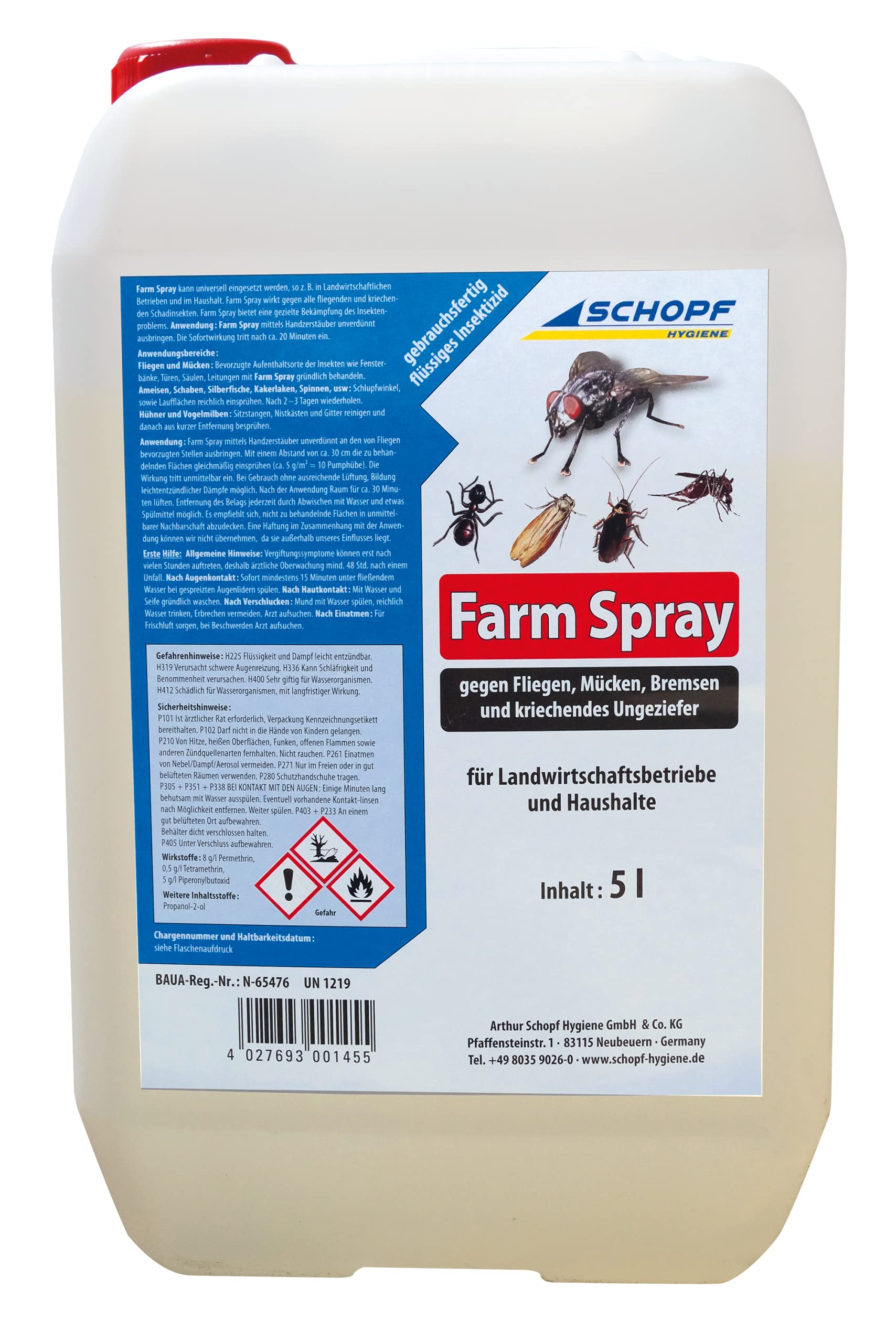 Farm Spray - Gebrauchsfertiges Stallfliegenspray, 5 Liter