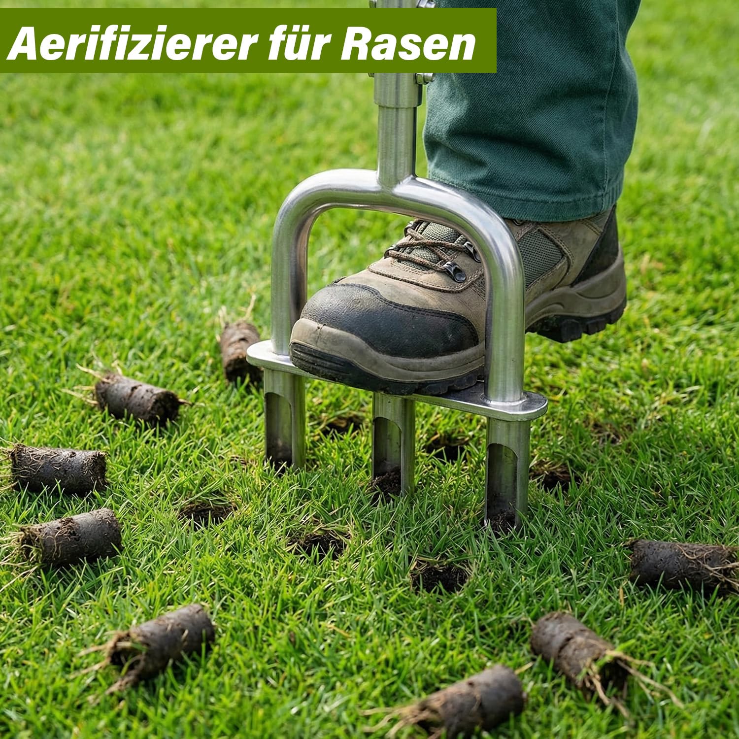 Aerifizierer für Rasen, 2-in-1 Rasenspecht mit 3 Hohlspoo, Edelstahl T-Griff-Rasenlüfter für verdichtete Böden, Rasenpflege(100cm)