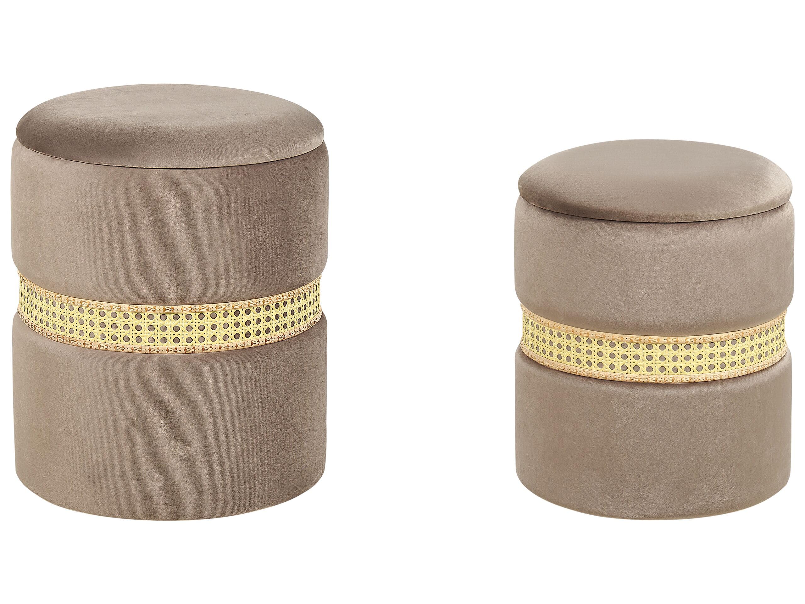 Beliani Poufs Coffre en Velours Taupe Rangement Salon Assise Supplémentaire Lot de 2 Medford
