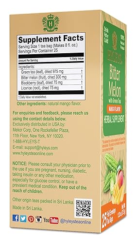 Miniatura 2 de Hyleys Melón amargo con té verde - Sabor a mango - 25 bolsas de té - Apoya la función hepática saludable - Suplemento de hierbas