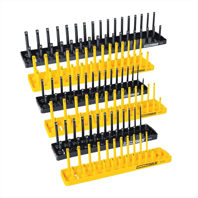 Kit organizador de soquetes OEMTOOLS 22238 SAE e métrico com encaixes de 6,35 mm, 9,53 mm e 12,7 mm, 6 peças