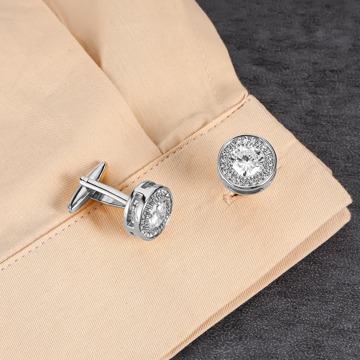 ElevateTech Cufflinks for Men Sliver Diamond Crystal Cuff Sparkle Diamond Sliver Ornate Cufflinks Mens Formal Wedding Business Cufflink Luxurious Gorgeous Cuff Links French Shirt Groom Husband Gifts