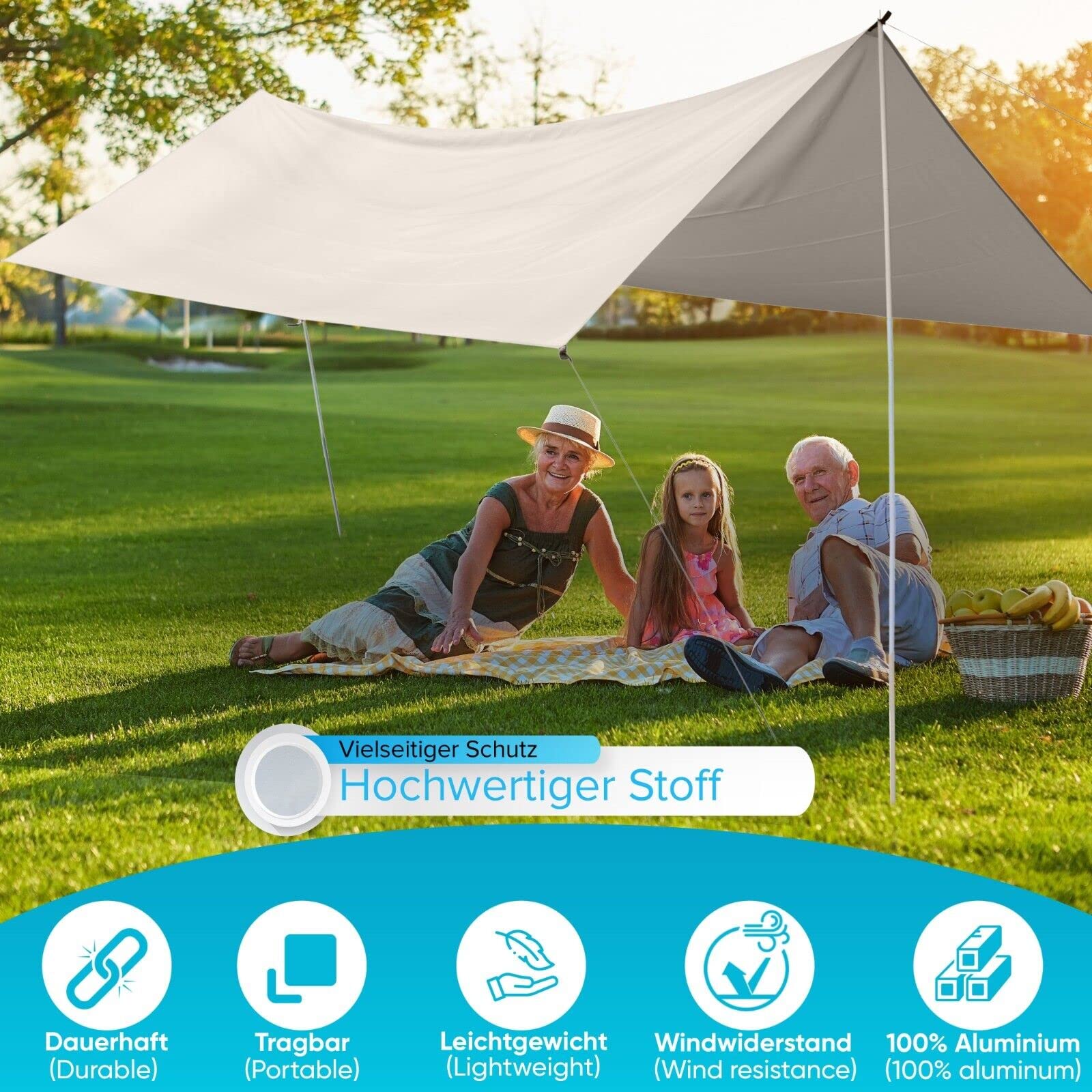 Amazon.de: Defacto Sonnensegel 100% Baumwolle Rechteckig 3x4m UV-Schutz &  Wetterschutz Sonnenschutz Set inkl. Befestigungsseile mit 2 Stangen, fr  Balkon, Terrasse, Camping, Polyester | Beige