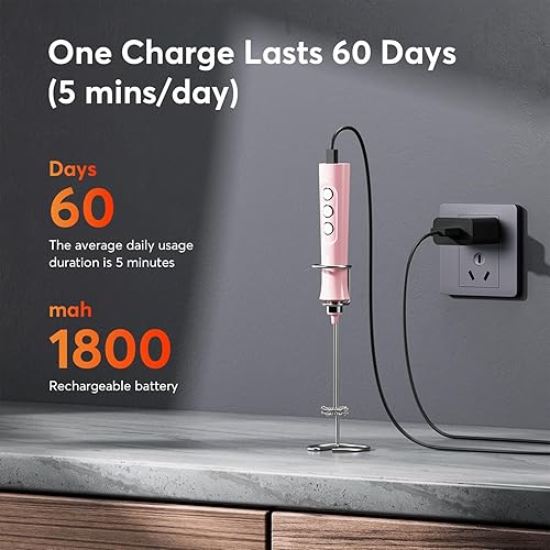 Miniatura 4 de MF02 - Espumador de leche recargable de mano con batidor de acero inoxidable para capuchino, café con leche, café a prueba de balas, dieta Keto,