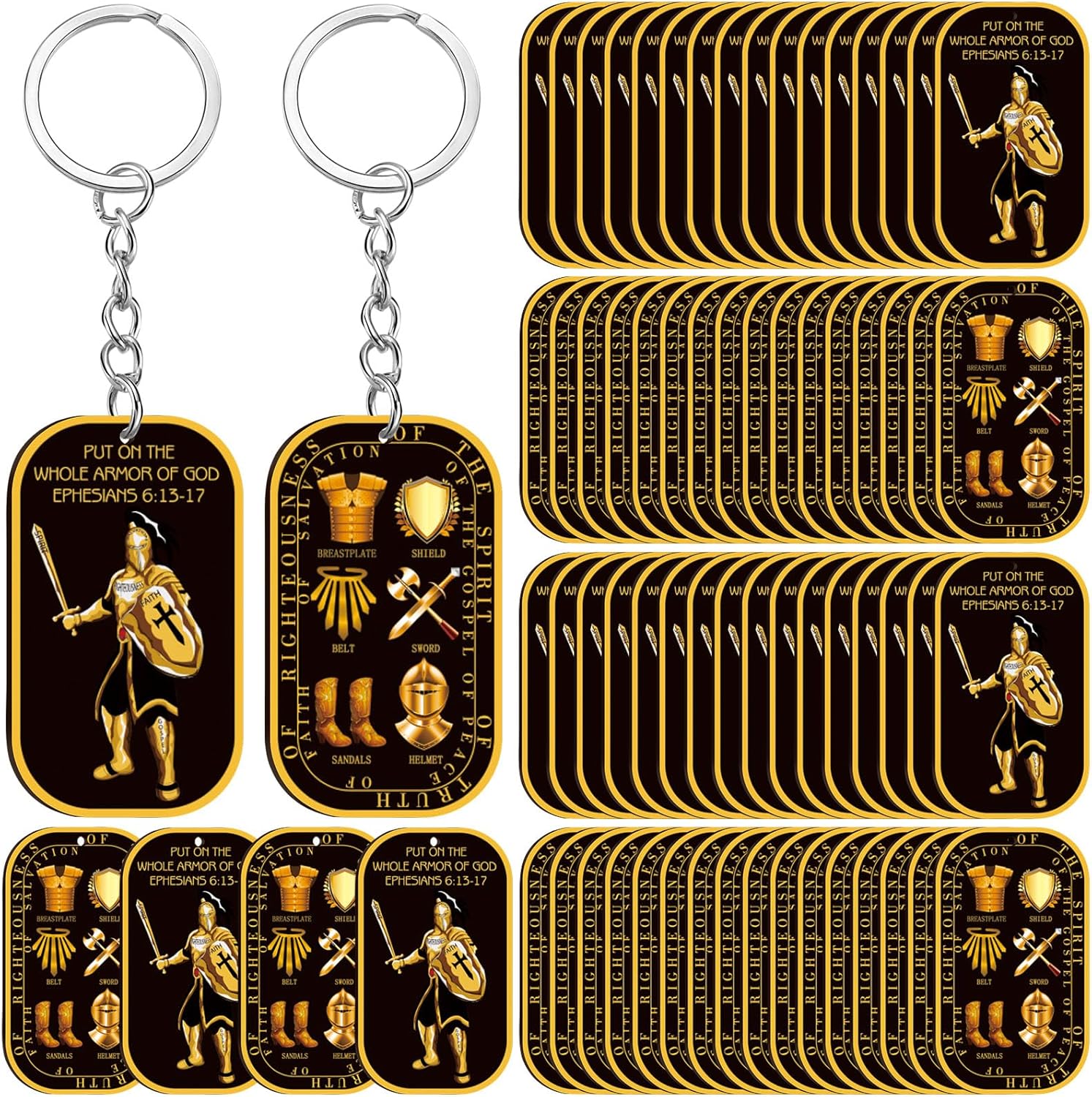 Sureio Christian Gifts Bulk Put on The Whole Armor of God Keychains Acrylic Military Dog Tag Keychain for Men Women