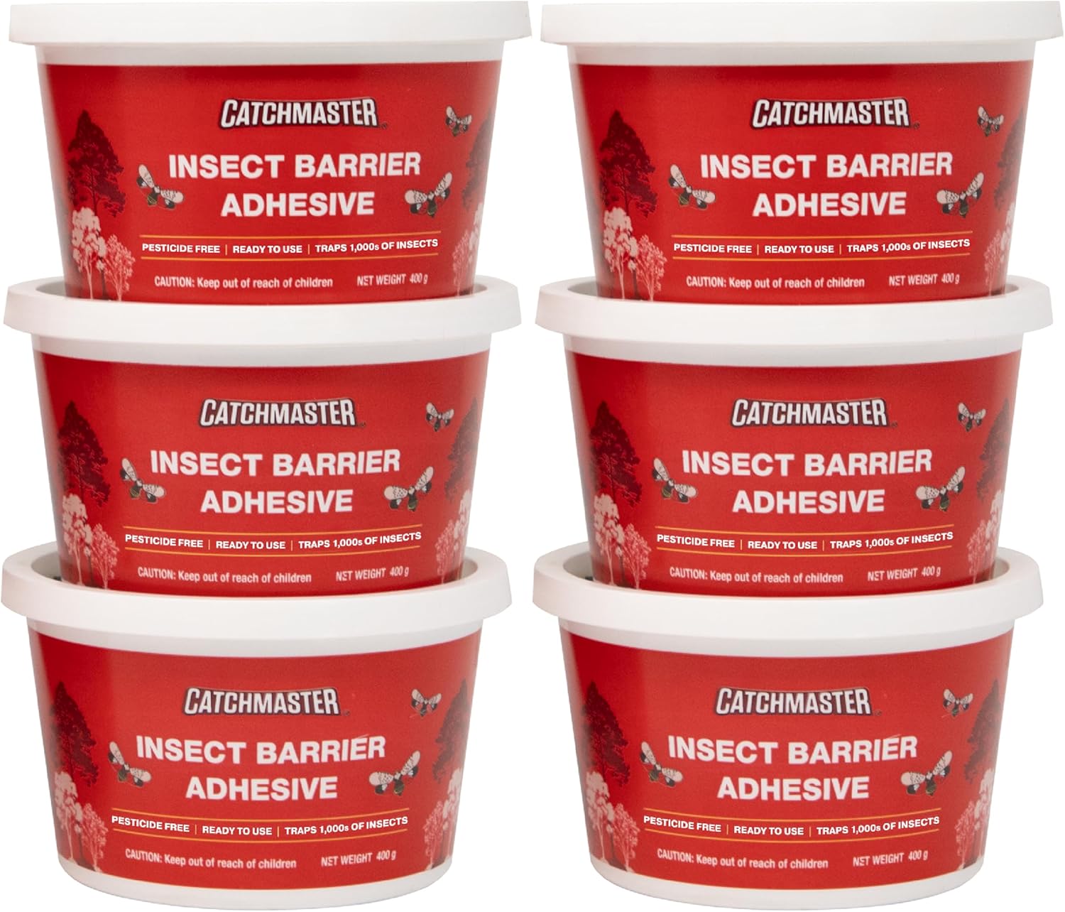 Catchmaster Tree Banding Insect Barrier 6Pk, 15oz Pails, Lanternfly & Ant Traps, Outdoor Adhesive Crawling Insect Trap to Protect Trees, Fruit & Plants