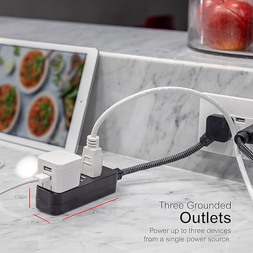 Miniatura 3 de GE Designer - Cable de extensión con protección contra sobretensiones, cable de alimentación trenzado, 15 pies, 3 tomas de tierra, 45191