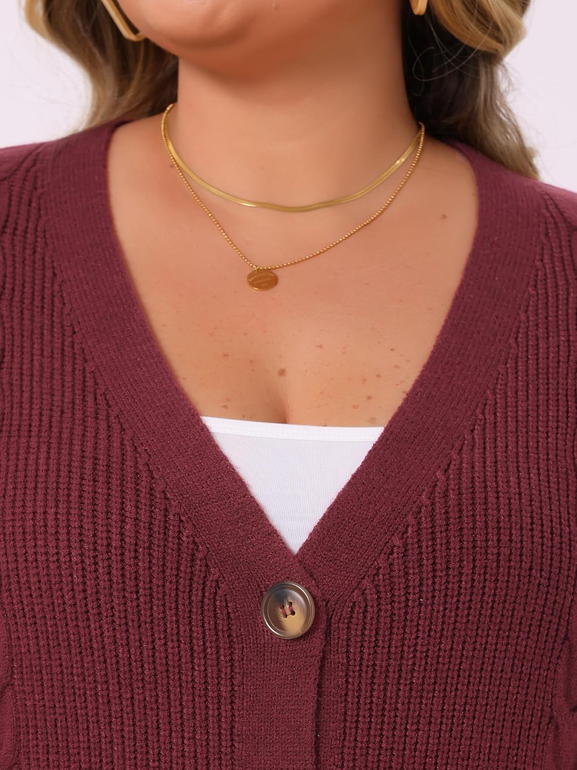 Agnes Orinda Plus Size Women's V Neck Button Down Cardigan Sweaters Long Sleeve Knit Cardigans Casual Oversized Jacket - Image 5