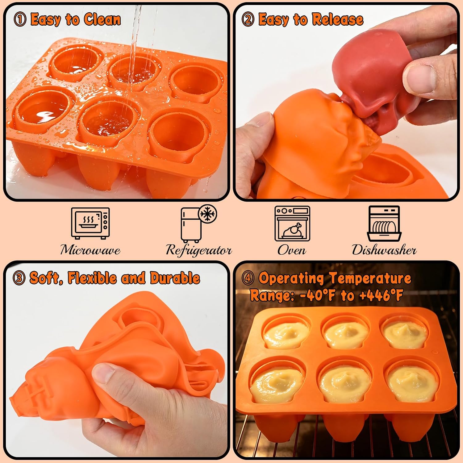 Large Skull Chocolate Mold, 2 Pack Skull Baking Molds 12-Cavity