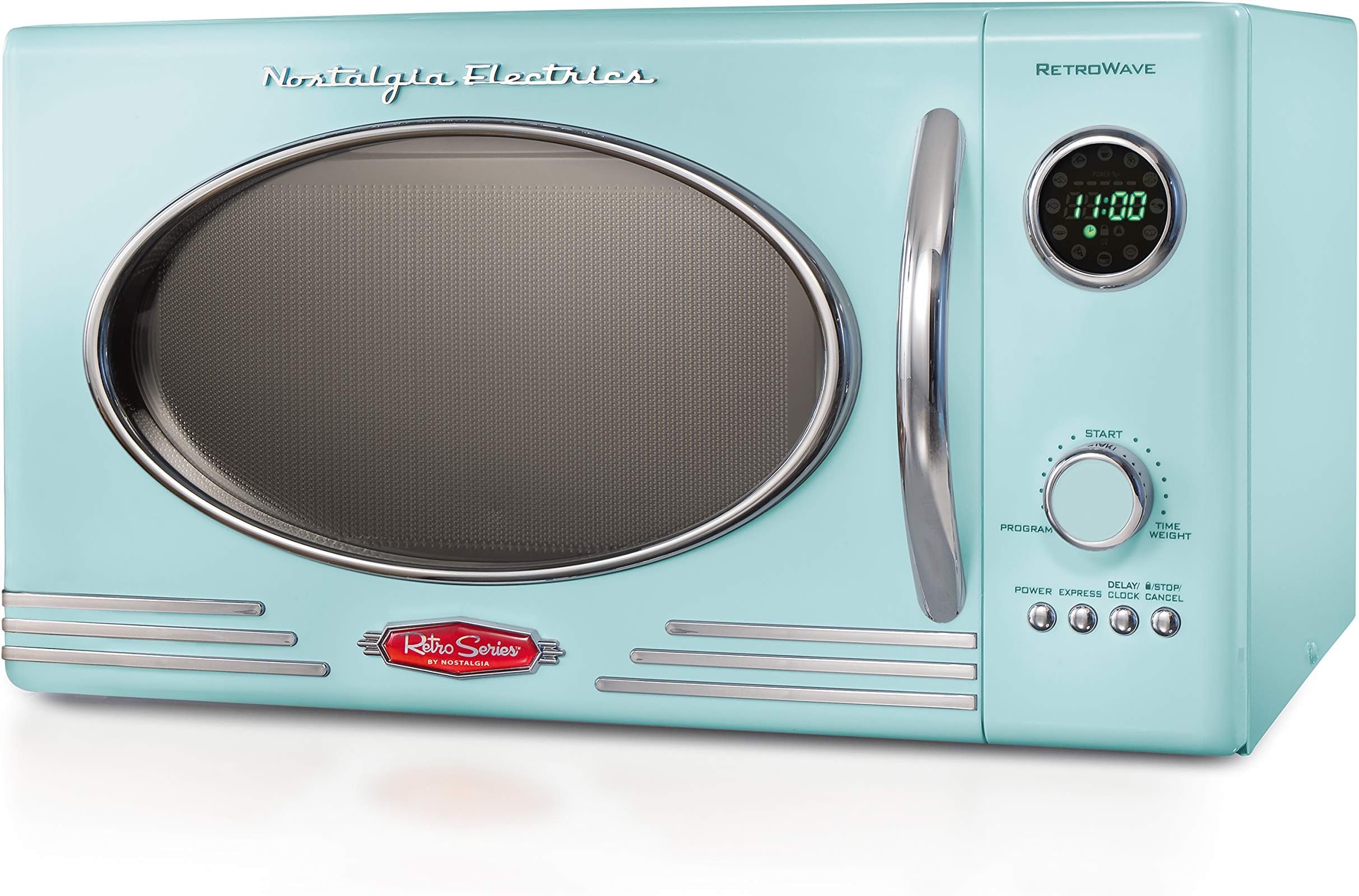Nostalgia Retro Countertop Microwave Oven - Large 800-Watt - 0.9 cu ft - 12 Pre-Programmed Cooking Settings - Digital Clock - Kitchen Appliances - Aqua