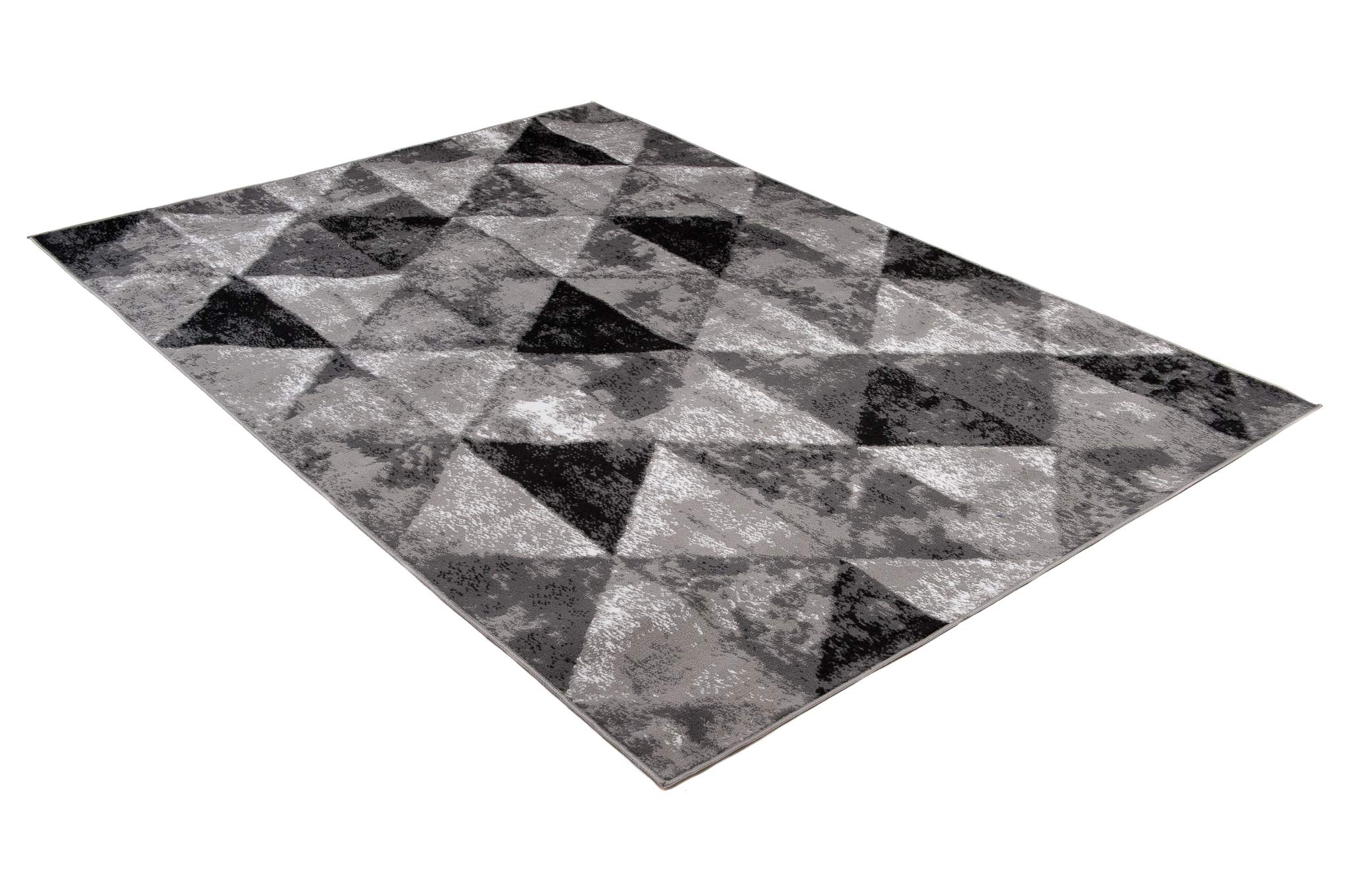 TAPISO Luksusowy dywan z krótkim włosiem, szary, czarny, kremowy, nowoczesny, trójkąty, geometryczny, melanż, wzór do salonu, sypialni, Ökotex 160 x 220 cm
