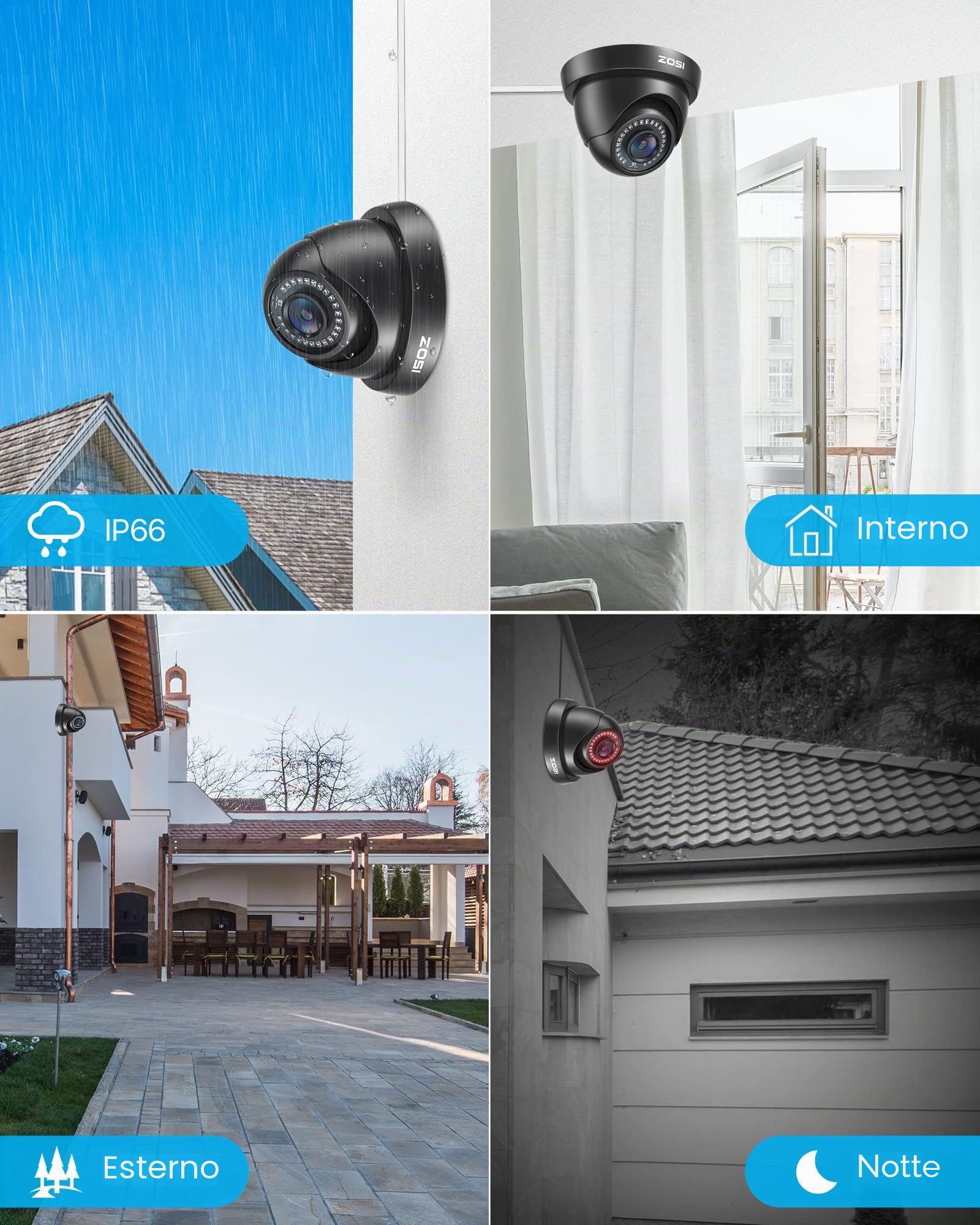 ZOSI 1080P 4pcs TVI Kit telecamere di sorveglianza video 20 m Visione notturna - Compatibile con registratore di tipo HD-TVI