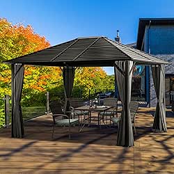 Pamapic 10'x12' Patio Hardtop Gazebo with Fully Enclosed Zip Curtains