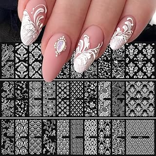 30 Sheets White Nail Art Stickers 3D Self Adhesive Lace Flower Nail Stickers Hallow Floral Nail Decals Spring Summer Nail Supplies for Women Nail Art Decoration Accessories