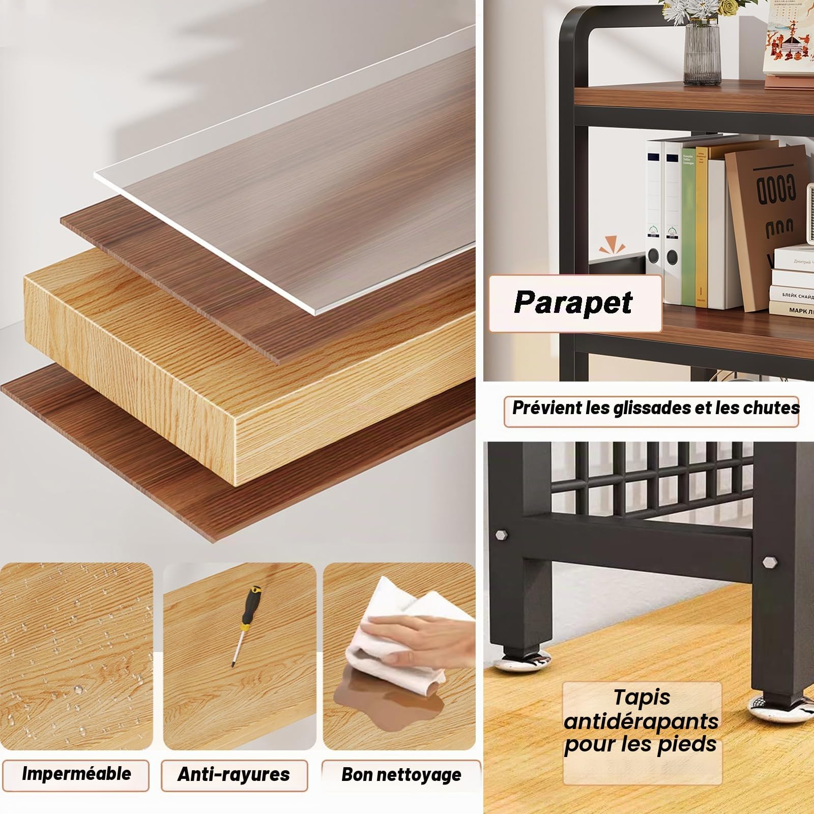 Bibliothèque de Bureau à 3 Niveaux, étagère de comptoir Polyvalente en métal, étagère de Bureau, étagère de Rangement, présentation, Organiseur (Noir, 95cm)