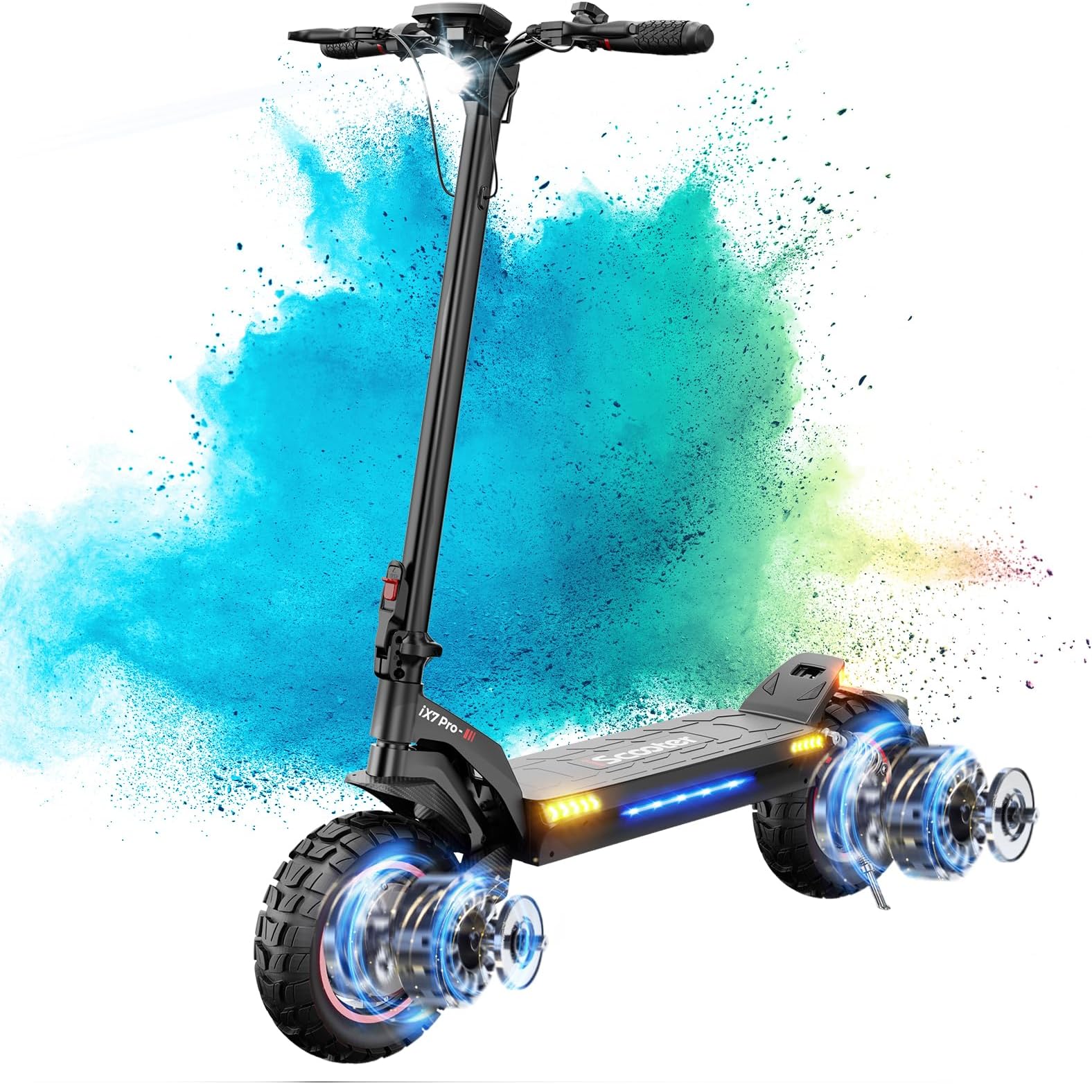 iScooter Electric Scooters Adult, iX3/iX4/iX7Pro Single/Dual Powerful Motor, 40-80km Range Fast Electric Scooter 10" Off-road Tires with 4 Shock Absorbers Foldable E Scooter,Dual Braking System
