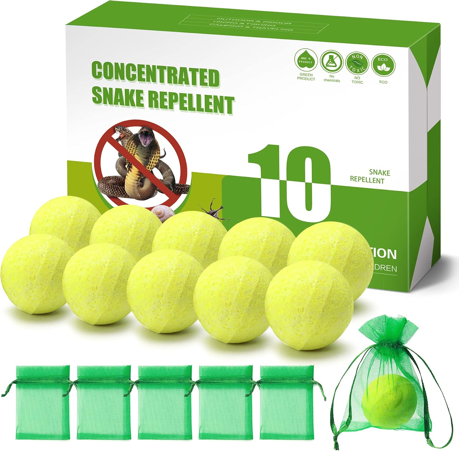 MAGIC CAT 10 Pack Snake Repellent for Yard Powerful, Snake Away Repellent Pet Safe for Yard Lawn Garden Camping Fishing, Natural Plant Formula Repellent Balls for Outdoor & Indoor Snake Control