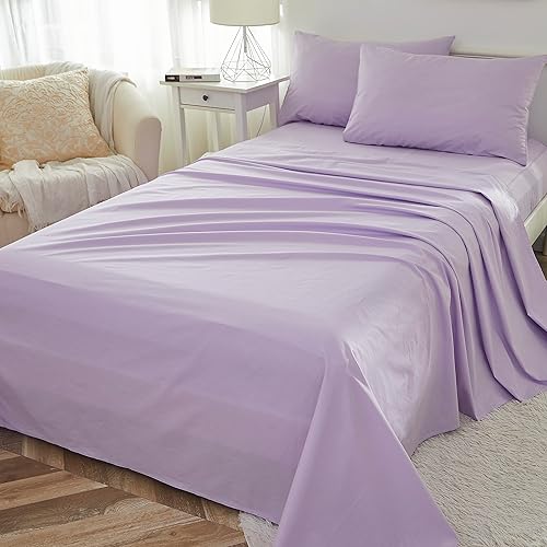 Brandream Juego de sábanas para niñas, tamaño individual, color morado, 100% algodón, juego de fundas de almohada, 3 piezas, color sólido, suave y
