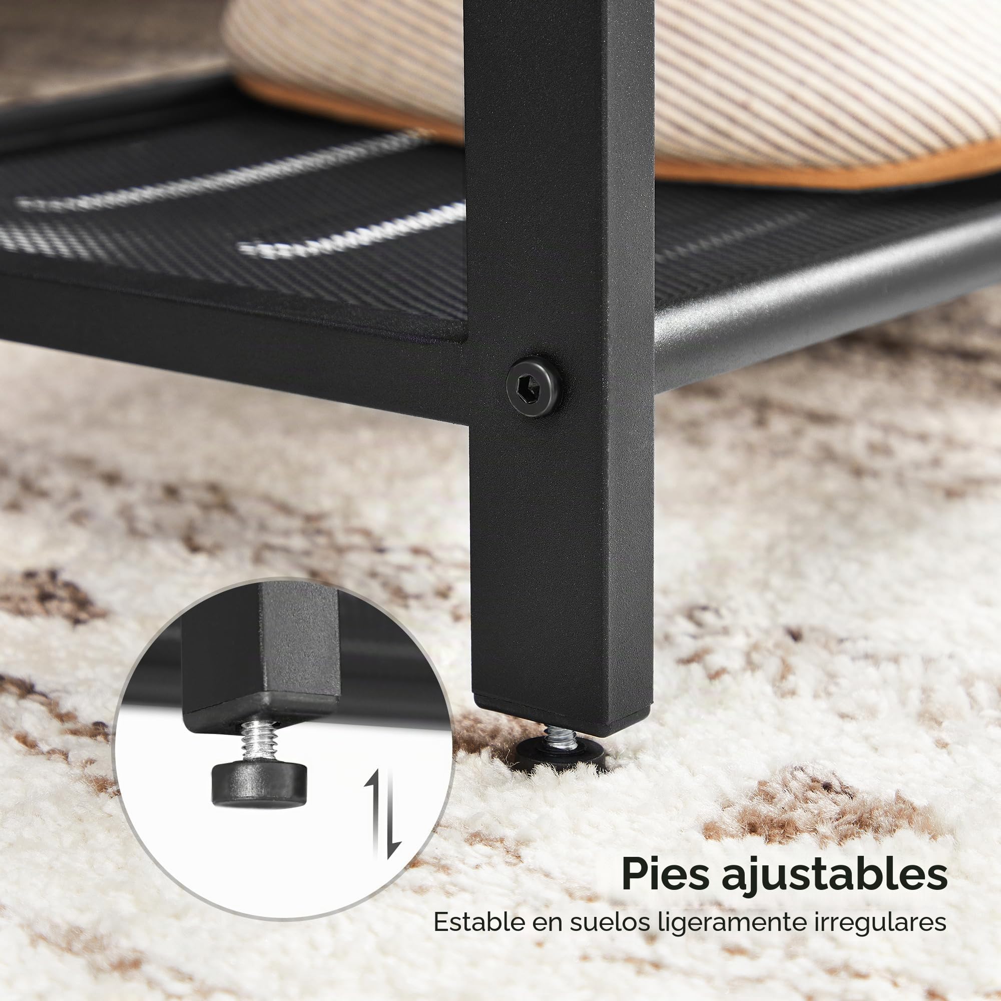 VASAGLE Banco para Zapatos con Asiento, 2 Estantes de Malla, Metálico | Organizador de Almacenamiento de Zapatos, 80 x 30 x 44,5 cm, Industrial, Marrón Rústico y Negro, Colección DACEY LBS74X
