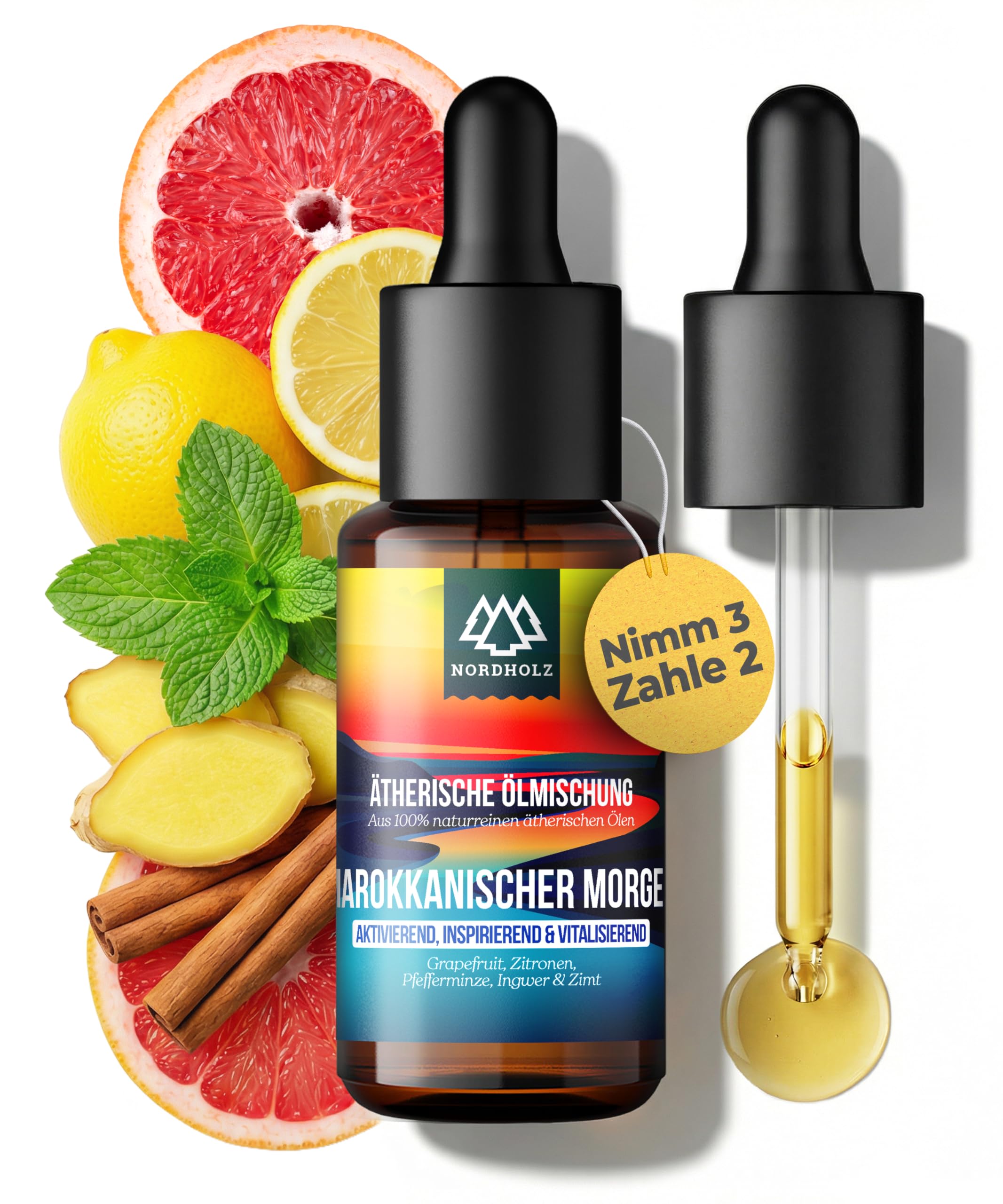 NORDHOLZ® Ätherische Öle [Mischung] Marokkanischer Morgen 15ml [100% Naturrein] Würzig & belebend – Duftöl In Pharmaqualität – Laborgeprüft – Für Sauna, Diffusor & Aromatherapie
