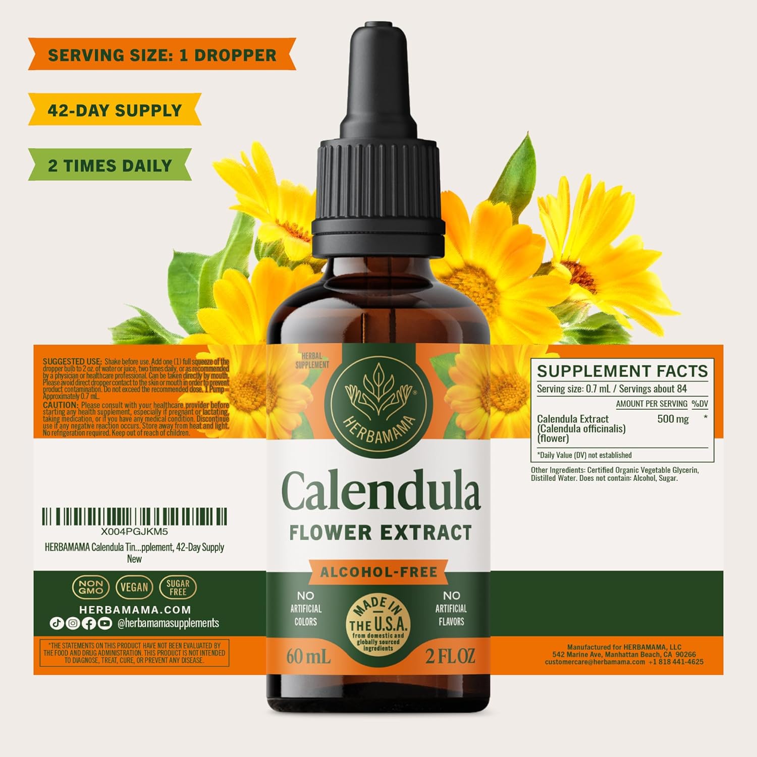 HERBAMAMA Calendula Tincture - Vegan Antioxidant & Detox Support with Calendula Extract Drops - Non-GMO, Alcohol & Sugar-Free Liquid Supplement, 42-Day Supply - Image 8
