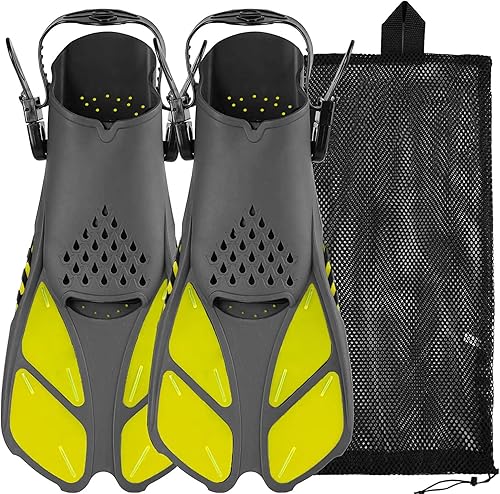 Miniatura 11 de Sugaroom Aletas de natación con talón abierto, aletas de snorkel ajustables con bolsa de malla, equipo de esnórquel, aletas para buceo, tamaño de