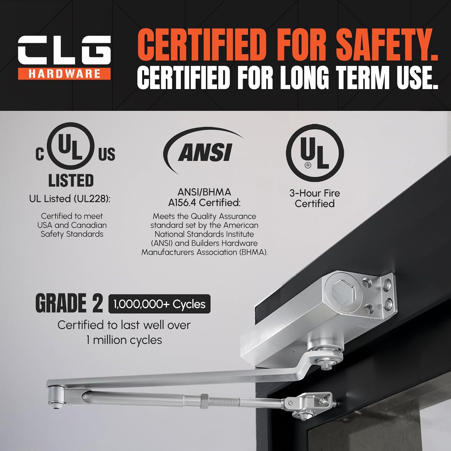CLG HARDWARE Medium Duty Automatic Door Closer - Durable Cast Aluminum