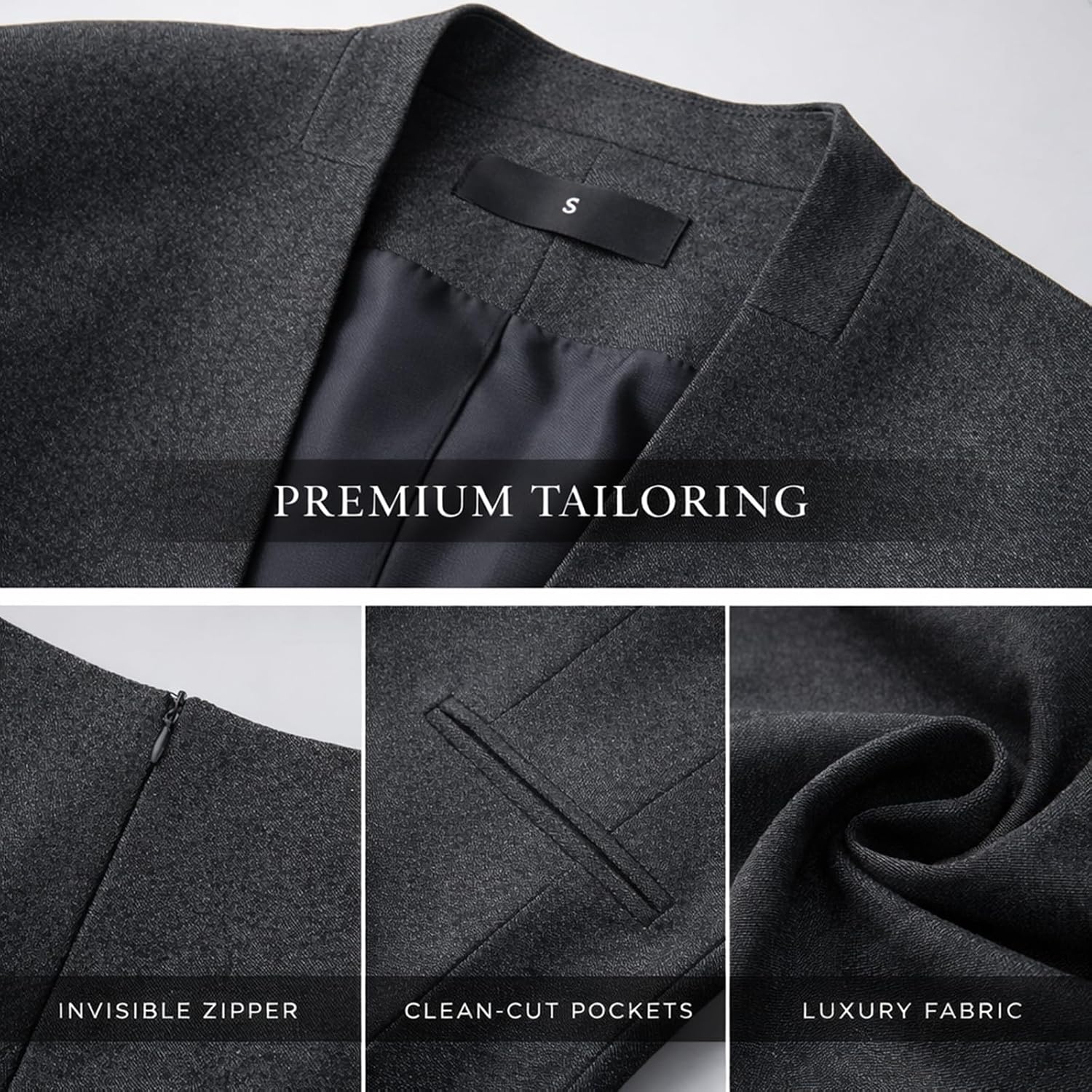 Women's 2 Piece Business Suit Skirt Set Collarless Blazer & Pencil Skirt