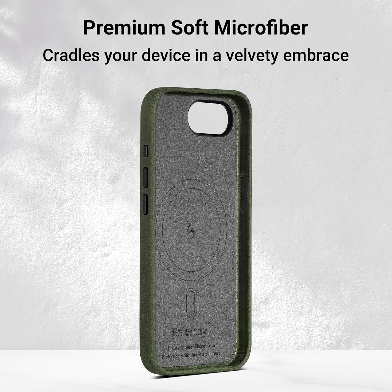 Belemay Handcrafted Crazy Horse Leather Case for iPhone 17e / iPhone 16e, Compatible with MagSafe, Vintage Aesthetic, Two-Tone Effect, Unique Patina, Metal Buttons Cover (6.1"), Pine Green