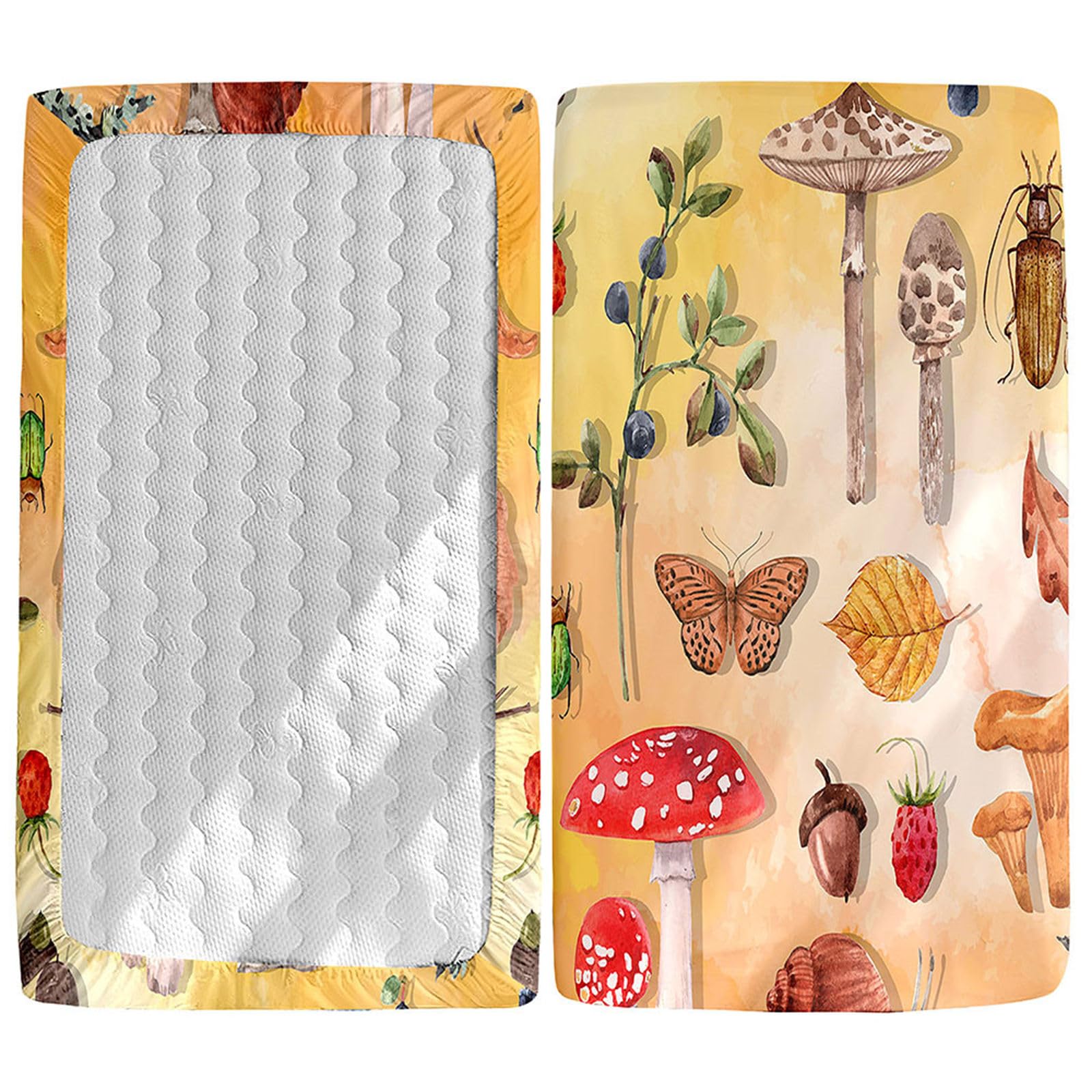 Odot Cot Bed Fitted Sheets, Mushroom Pattern Cot Bed Sheet Fitted Sheets for Cribs Baby Bed Sheets Soft Bassinet Sheets Cot Bed Mattress Protector for Boy Girl (Plant,60x120cm)