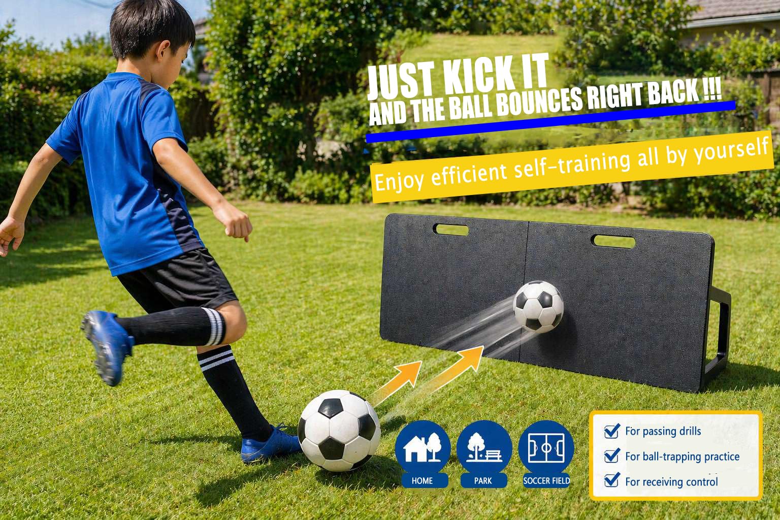Pannello di Rimbalzo Calcio, scomponibile in due parti, facile trasporto e riponibile, con sacco d'acqua incluso