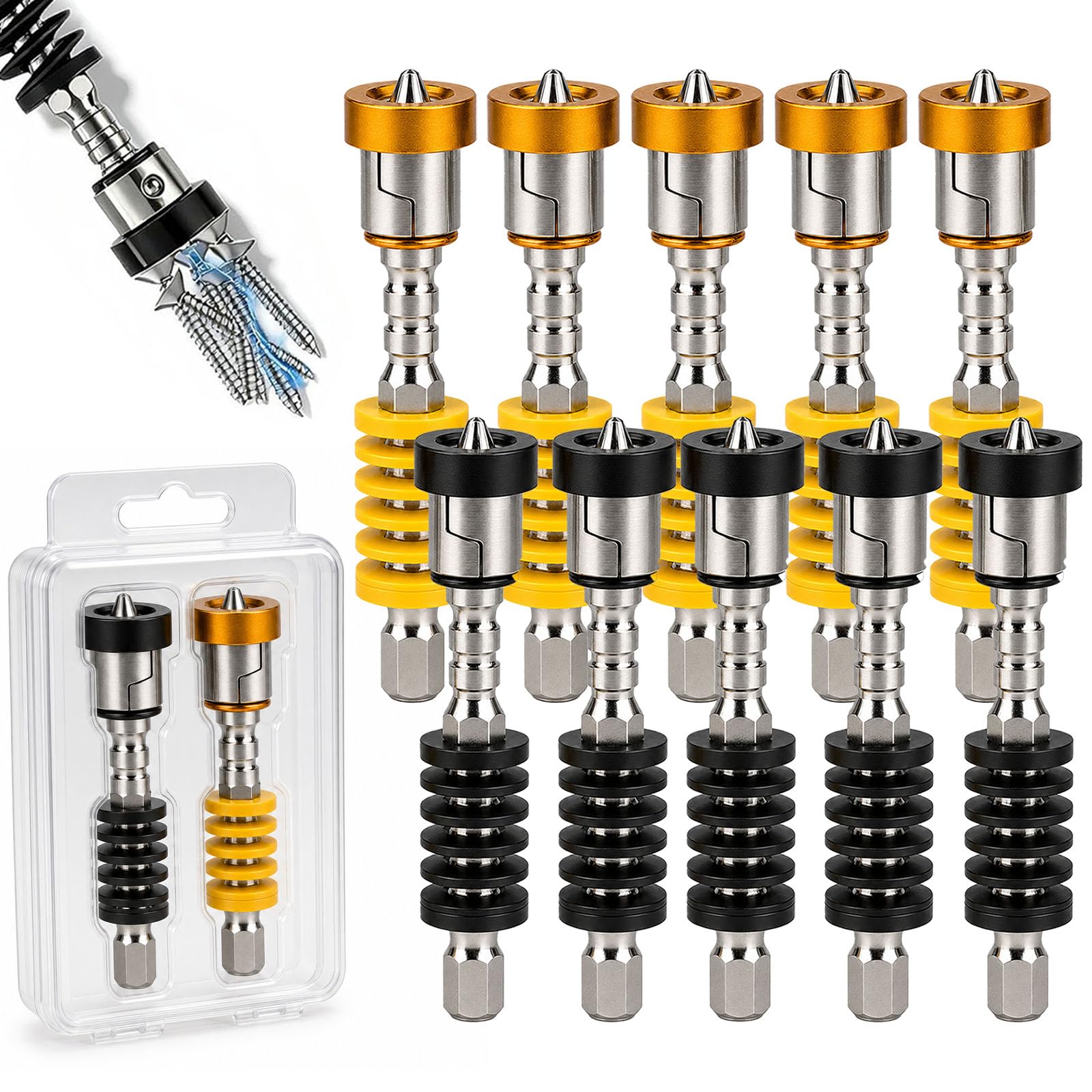 Portainserti a molla magnetico, supporto viti con attacco esagonale da 1/4 e sgancio rapido per avvitatore, trapano e avvitatore a impulsi, 2/4/6/8 pezzi (10PC)