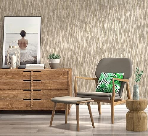 Vista 2 de Blooming Wall: papel tapiz pintado clásico de rayas lisas con luz de la luna, 20.8 pulgadas, 32.8 pies = 57 pies cuadrados por rollo gris