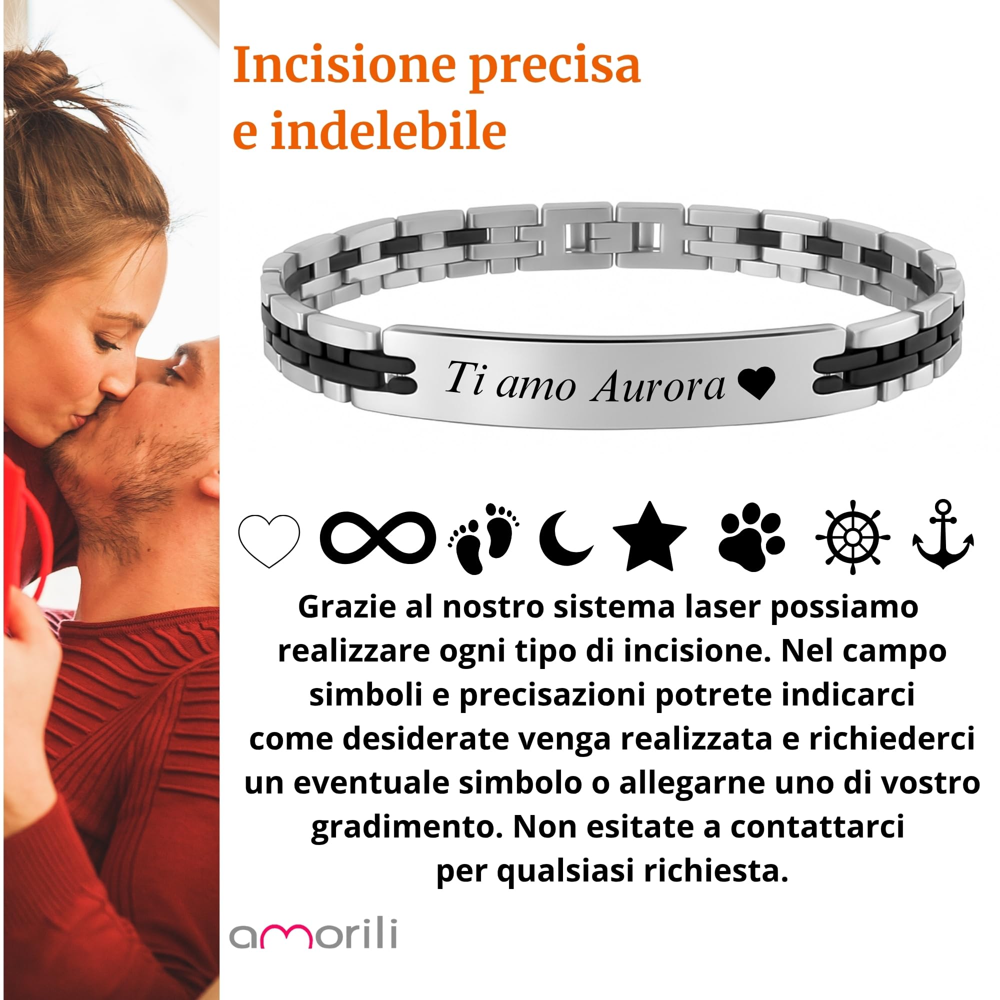 Bracciale Uomo Personalizzato con Incisione – Acciaio Inossidabile – Lunghezza 21 cm, Larghezza 8 mm – Idea Regalo Elegante e Unica - bcc3141
