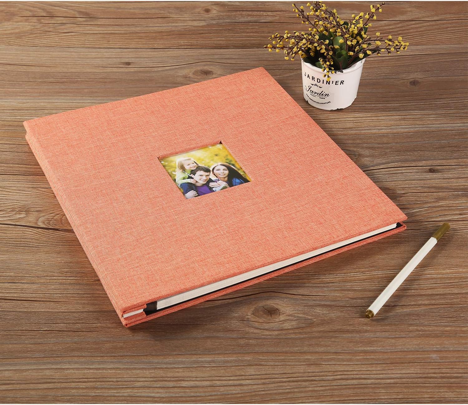 Yopih Self Adhesive Photo Album 33x32cm Fits 10x15 8x13 13x18 15x20 20x25 cm Photo Scrapbook with Window 40 Pages Linen Cover with A Metallic Pen DIY Memory Book for Baby Wedding Family Orange - Image 5
