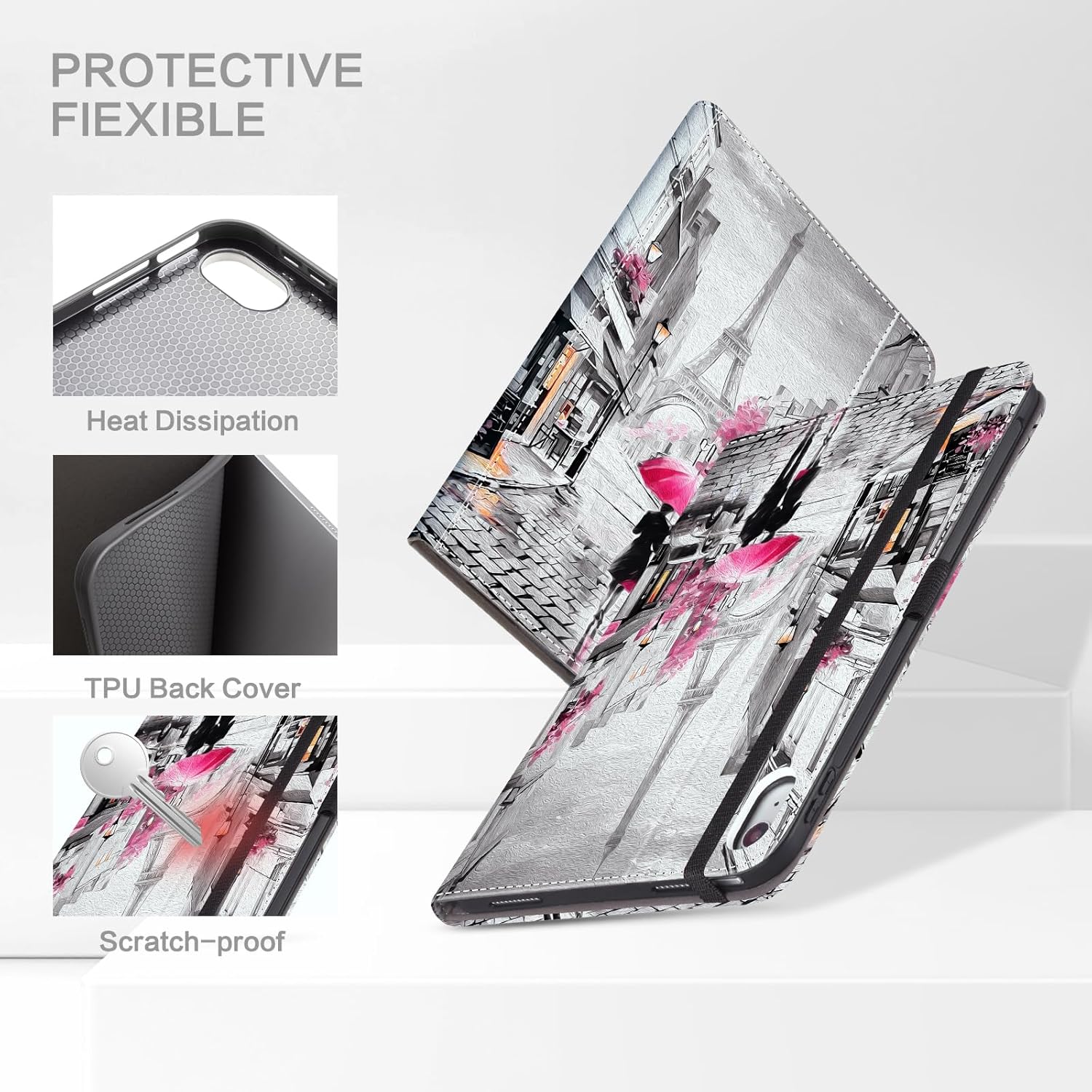 Lokigo New for iPad (A16)11th Generation Case 11 Inch 2025, iPad 10th Generation Case 10.9 Inch 2022, Pink Gray Protective Multi-viewing Stand Cover with Pencil Holder, Auto Wake/Sleep, Lover in Paris