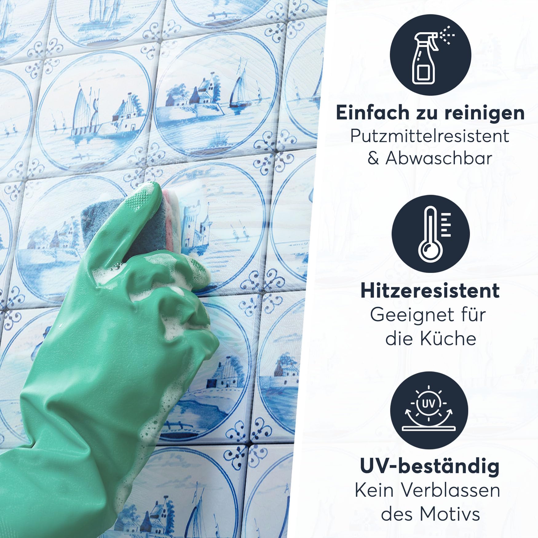 Fliesen-Folie I Dekorative Fliesensticker für Küche, Bad und Fliesenspiegel - Selbstklebende Fliesen Folie zum Renovieren von Wandfliesen I 15x15 cm - Motiv Holländische Fliese - 36 Stück
