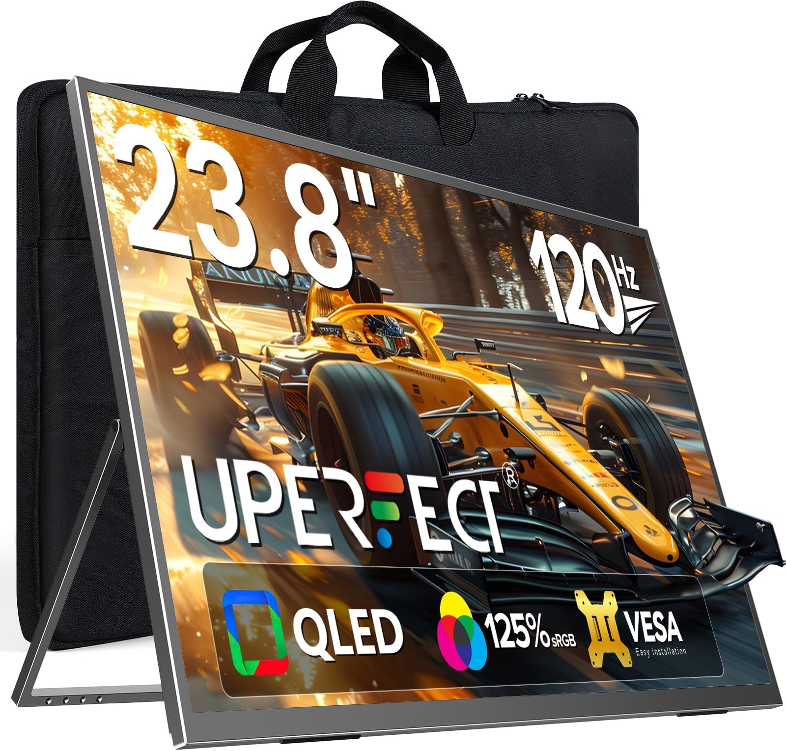 UPERFECT QLED 24" 120Hz Portable Monitor 1080P 125% sRGB 400Nits w/Stand & VESA, HDMI USB-C FHD Travel Monitor for Laptop/Gaming Devices/Phone/Mini PC, External Second Screen for Gaming & Work