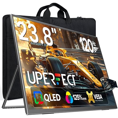 UPERFECT QLED 24" 120Hz Portable Monitor 1080P 125% sRGB 400Nits w/Stand & VESA, HDMI USB-C FHD Travel Monitor for Laptop/Gaming Devices/Phone/Mini PC, External Second Screen for Gaming & Work