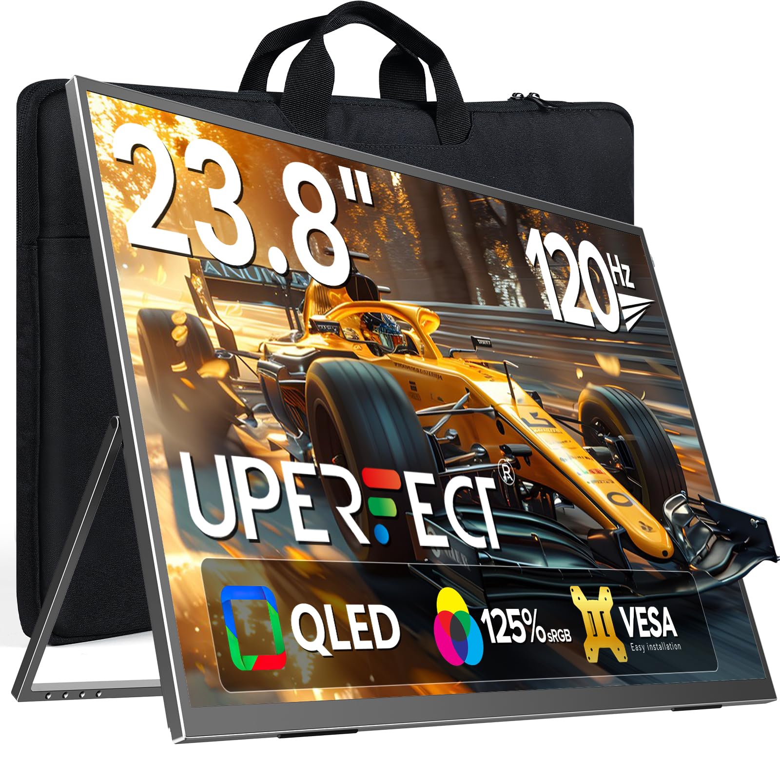 UPERFECT QLED 24" 120Hz Portable Monitor 1080P 125% sRGB 400Nits w/Stand & VESA, HDMI USB-C FHD Travel Monitor for Laptop/Gaming Devices/Phone/Mini PC, External Second Screen for Gaming & Work