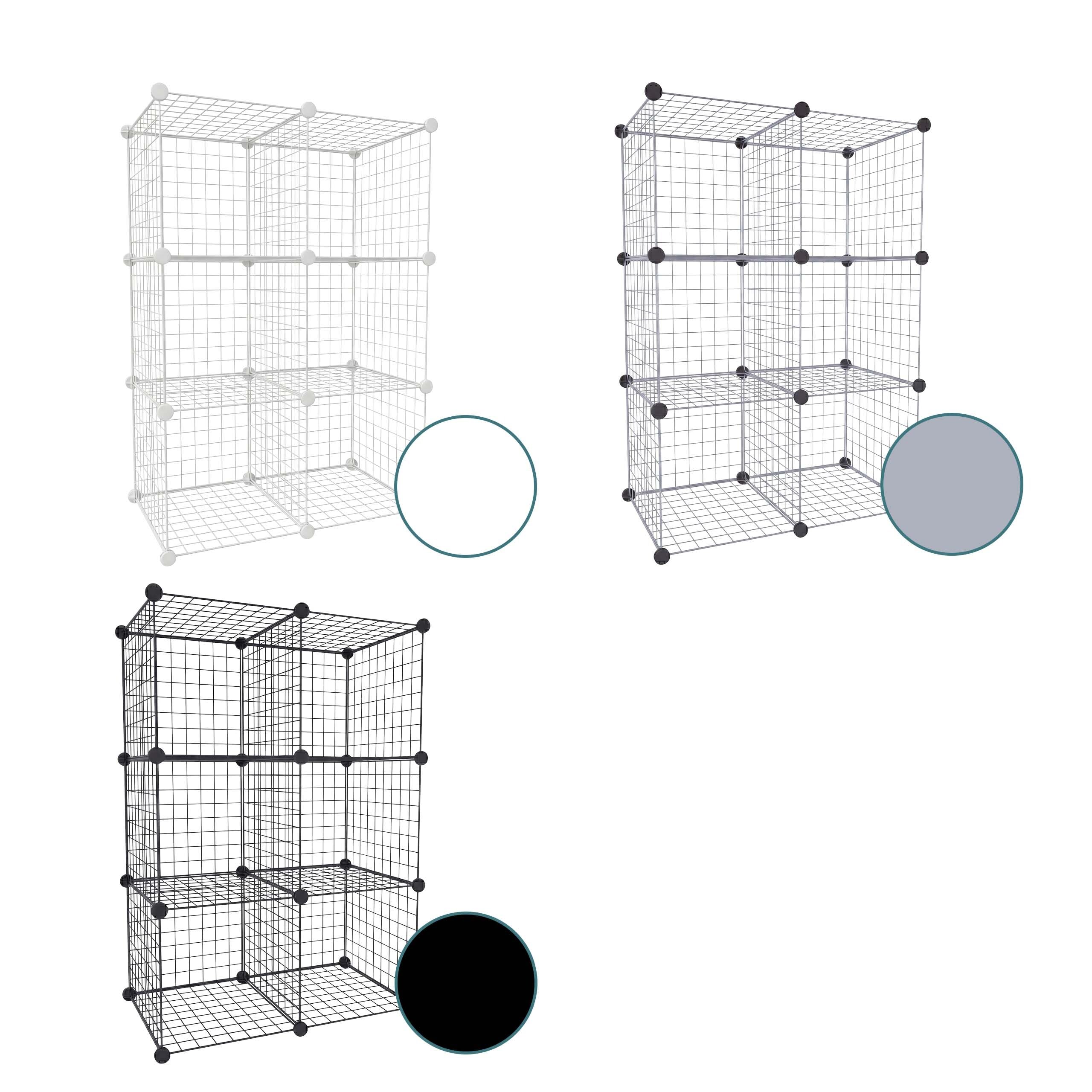 Relaxdays estantería Modular de Cubos, 6 Cubos, DIY, 110x37x75 cm, Rejilla metálica, Blanco