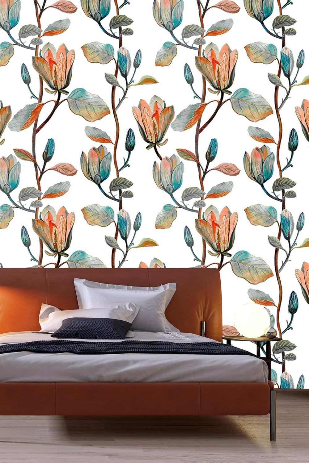 Magnolia Floral Leaf Peel and Stick Wallpaper Vintage Contact Wall Paper Modern Botanical Self Adhesive Vinyl Removable Renter Friendly Leaves Wallpaper 17.7in x 6.6ft