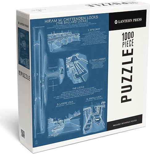 Seattle, Washington, Ballard Locks Technical (Blueprint Version) (1000 Piece Puzzle, Challenging Jigsaw Puzzle for Adults, Made in USA)