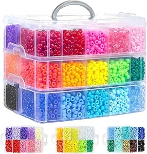 Pony Beads Bulk for Jewelry Making, 30+ Colorful 10000+Perler Beads for Bracelets, Necklaces & Crafts, Premium Plastic Beads Kit