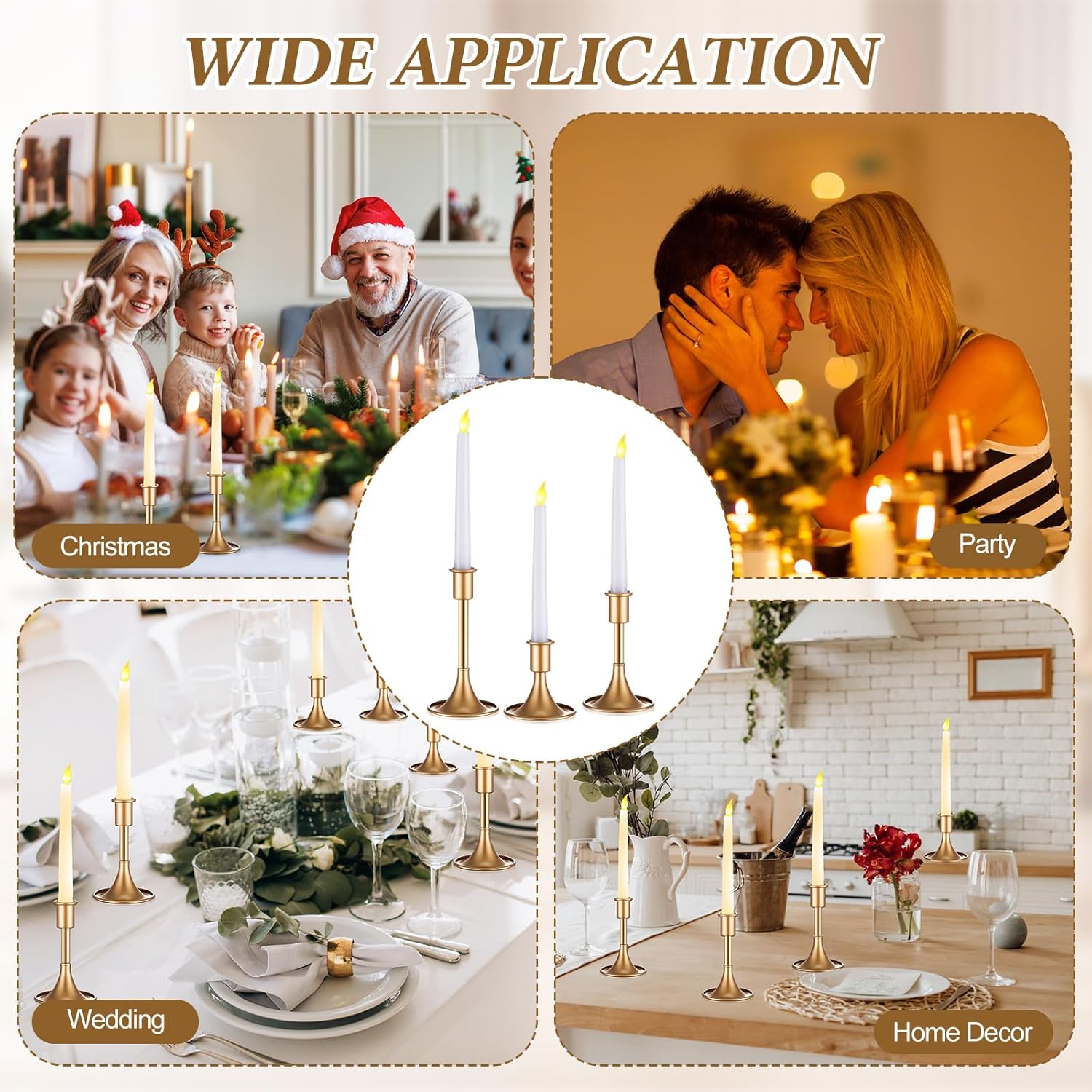 Layhit 12 Pcs Gold Candle Holders Taper Candle Holders for Candlestick Matte Metal Candlestick Holder with Various Heights 3.3" 5.5" 6.3" for Wedding Table Centerpiece Decoration