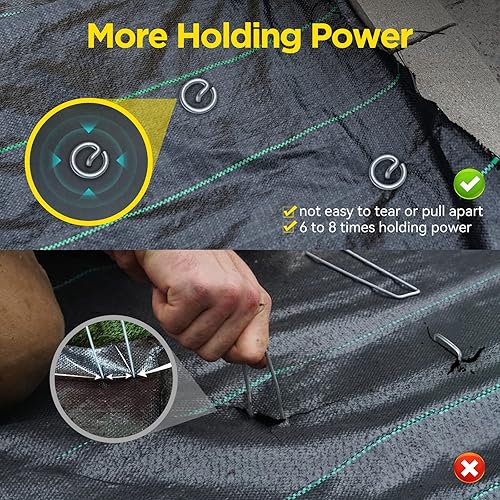 Miniatura 9 de GZBEVITAR Combo de pasadores de tela para paisajismo  Grapas circulares para paisaje y pasadores en U, grapas de barrera de malezas galvanizadas de