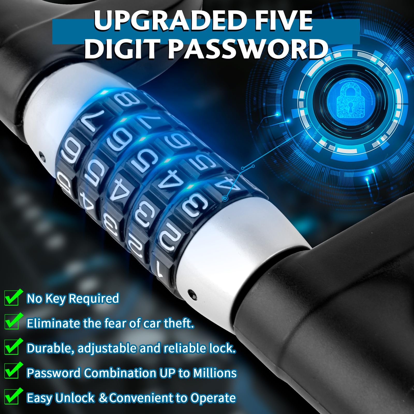 OPL5 Car Steering Lock Anti-Theft Device,Multiple Password High-Security, Adjustable Heavy-Duty Protective Retractable Universal Steering Lock for Cars, SUVs, Trucks